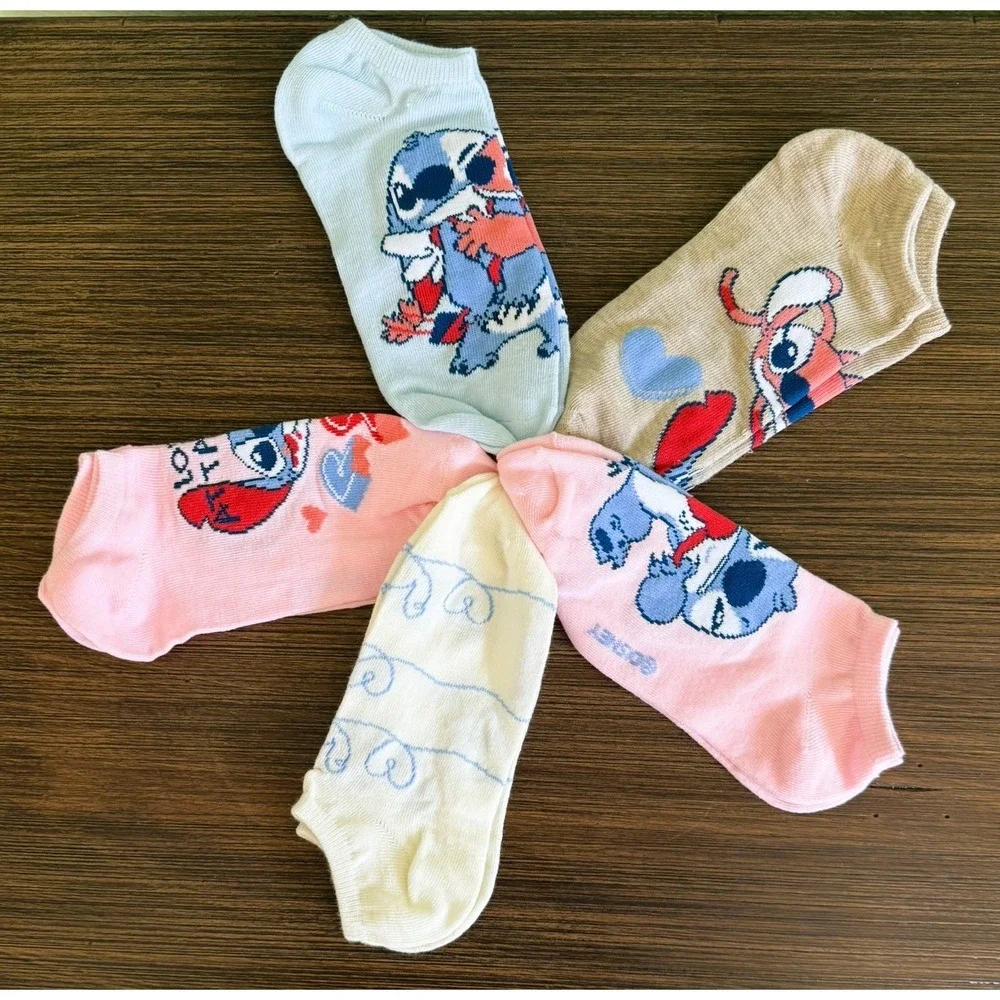 Lilo and Stitch Womens Juniors Ankle Socks 5 Pairs Size 4-10 5 Pairs